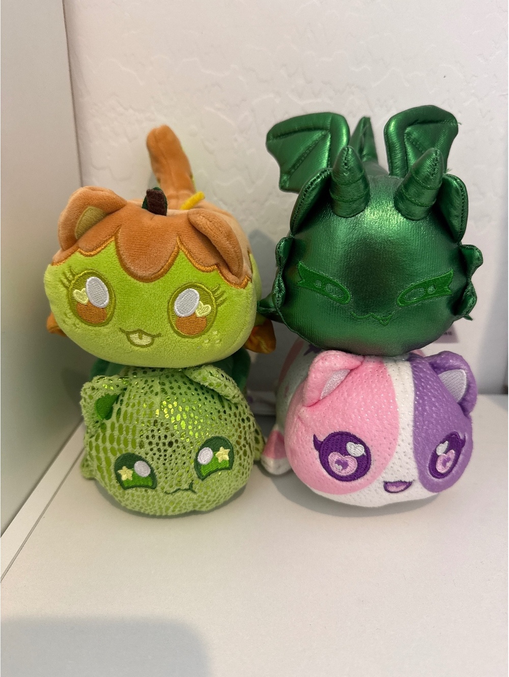 Squishmallows 4 Plush Toy Set - Turtle, Dragon, Cat, and Caramel Apple